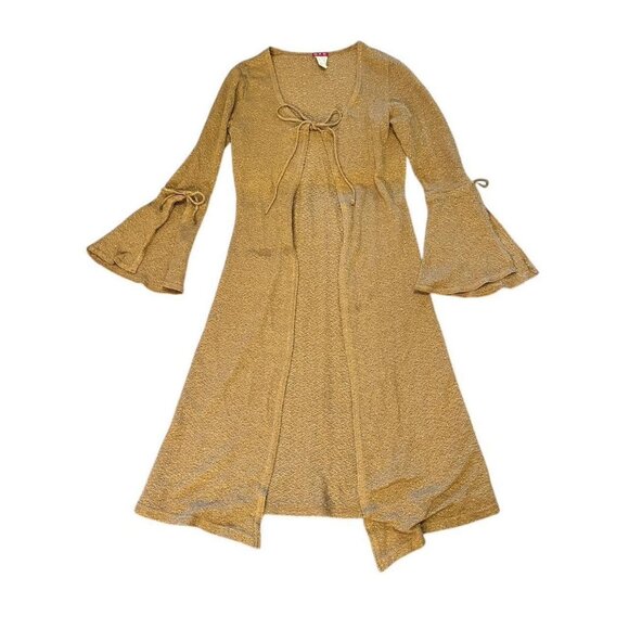 G.A.S Sweaters - Y2K G.A.S Bohemian Gold Sheer Bell Sleeve Tie-Front Cardigan